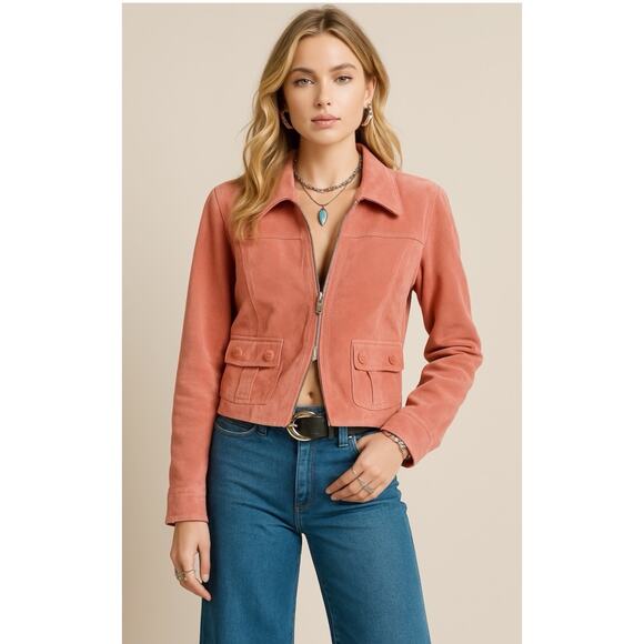 Vintage Blush Pink Suede Leather Jacket Western Cowgirl Rancher Patina XL - Picture 7 of 9